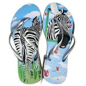 Flip Flops Women's Size 5/6 ZEBRA Beach Vacation Sandals Casual Shoe Rhino Flops